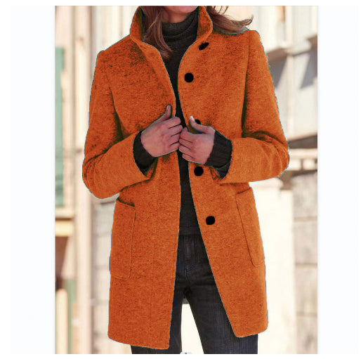 Woman in stand collar button coat