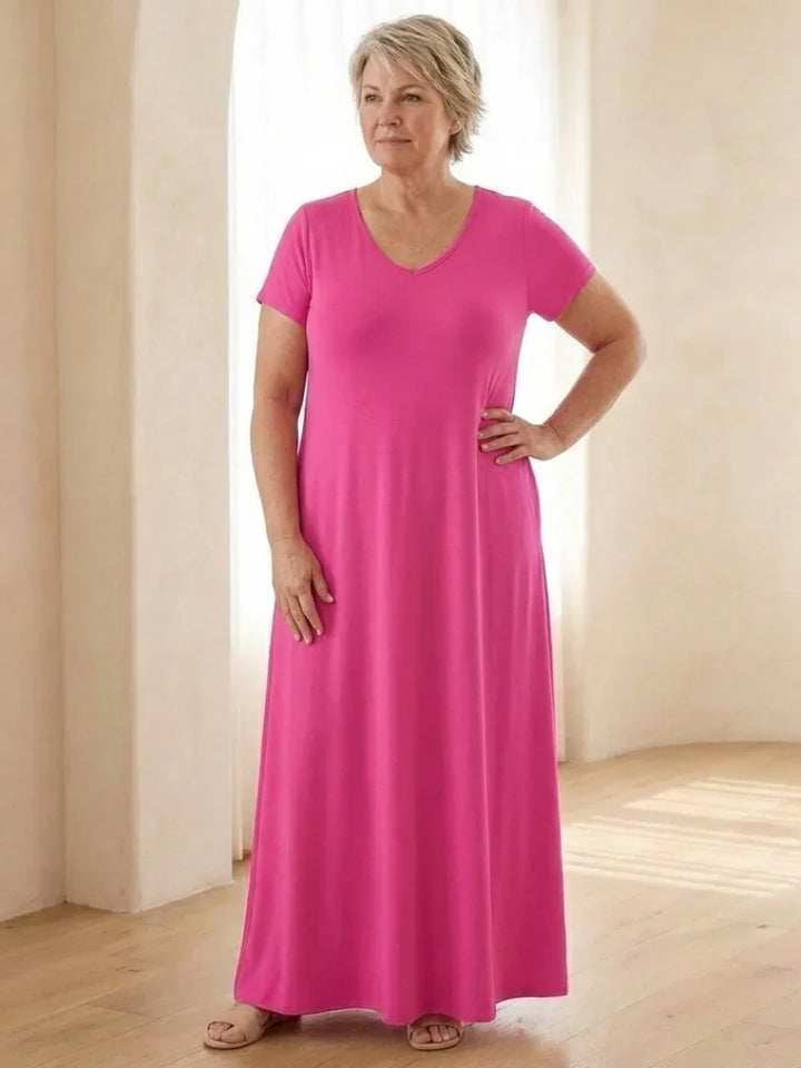 Samira | V Neck Short Sleeve Pocket Maxi Dress