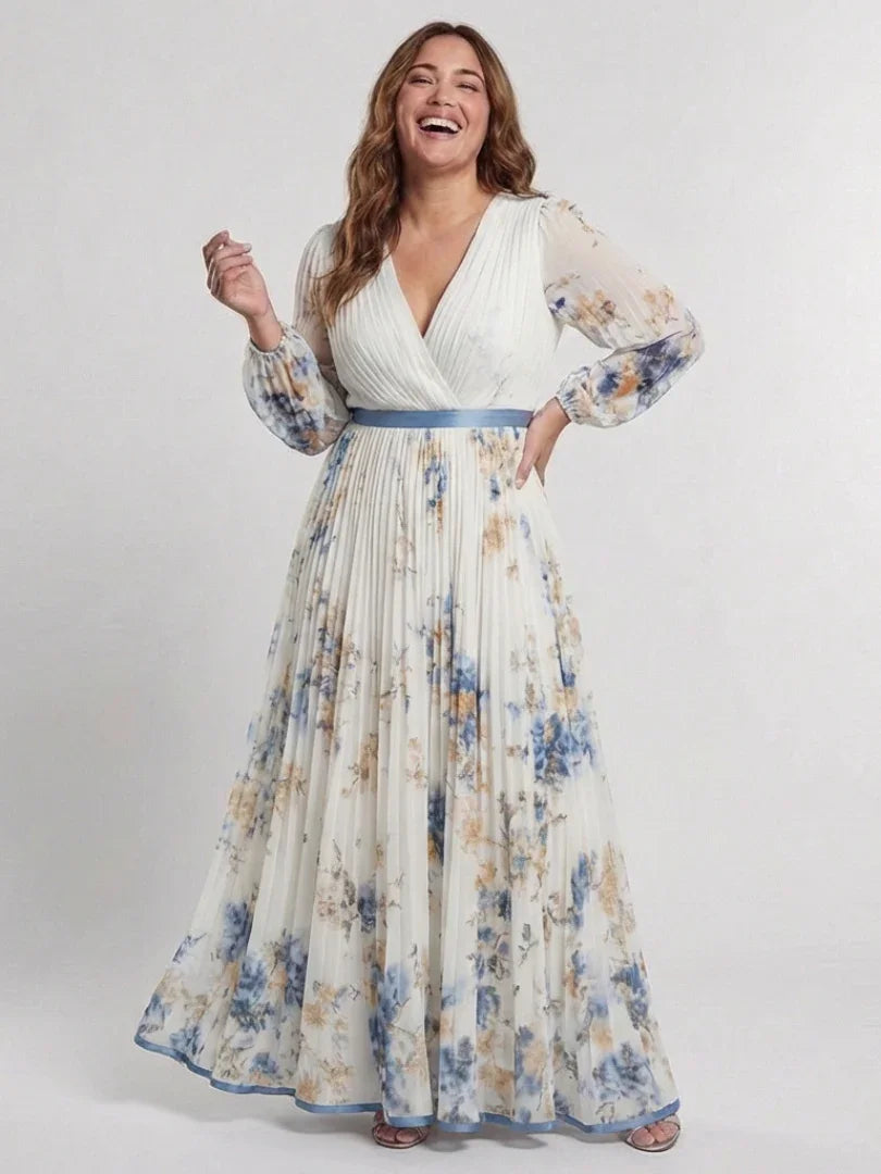 Lavinia | Long Sleeve V Neck Floral Maxi Dress
